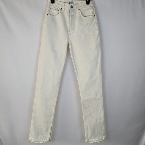Re/Done 70S High Rise Skinny Bootcut Jean Button Fly Frayed Vintage White 28 NWT - Picture 2 of 15